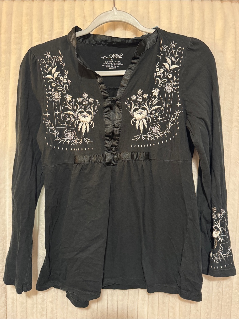RXB Black Tunic Top with White Floral Embroidery